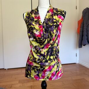 Classiques Entier 95% Silk Mock Neck Top with Abstract Paint Pattern Size XS